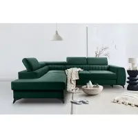 Domo BREGO Vert Canapé d'angle en L 270x202 cm Côté gauche - Canapé-lit avec tiroir de lit, Appuie-tête réglables, Tissu Zetta, Design moderne, Autoportant, Coin rembourré confortable