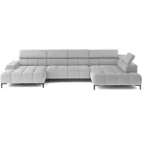 Domo Canapé d'angle PLAZA XL avec fonction relax électrique 385x216cm | Design moderne| Finition de haute qualité| Appuie-têtes réglables| Couleur blanc solaire| Droite