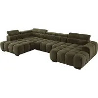 Domo DomoHome Grand canapé d'angle moderne en U Tissu EDEN Vert Côté gauche 393×205×97 cm - Appuie-tête réglable, option sommeil, design cubiste minimaliste