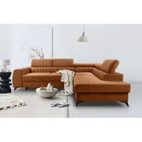 Domo BREGO Orange Canapé d'angle en L 270x202 cm Côté droit - Canapé-lit avec coffre de rangement, Appuie-têtes réglables, Tissu Zetta, Design moderne, Autoportant, Coin rembourré confortable