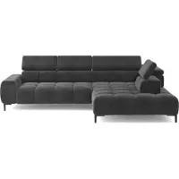 Domo Canapé d'angle PLAZA L avec réglage électrique de l'assise 300x216cm | Canapé en U avec appuie-tête réglables | Rembourrage de haute qualité | Couleur noir mat velvet | Gauche