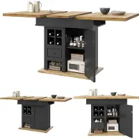 Youjia Table à manger télescopique (110-140 × 80 cm), table de cuisine pliante pour 4 à 6 personnes, table de cuisine peu encombrante, table à manger avec casier à bouteilles et tiroirs