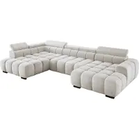 Domo DomoHome Grand canapé d'angle moderne en U Tissu EDEN Blanc Côté gauche 393×205×97 cm - Appuie-tête réglable, option sommeil, design cubiste minimaliste