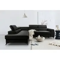 Domo BREGO Noir Canapé d'angle en L 270x202 cm Côté gauche - Canapé-lit avec tiroir de lit, Appuie-tête réglables, Tissu Zetta, Design moderne, Autoportant, Coin rembourré confortable