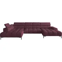 Domo Plaza Canapé d'angle en U, Côté gauche | Fonctionnel Fonction sommeil confortable Appuie-têtes réglables Assise Système de ressorts ondulés Mousse haute résilience 385x216 cm | Rouge Bourgogne