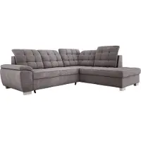 Domo Canapé d'angle spacieux LOTTA en velours facile à entretenir, Dimensions 258x212cm, Idéal pour les familles, Avec coffre de lit pratique et design moderne Disposition sur le côté droit Couleur : GRIS