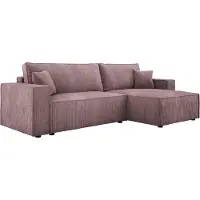 Domo POSO XL Canapé d'angle avec fonction sommeil et coffre à linge - Ottomane à montage universel | Droite/Gauche | 274x143x83cm | Tissu velours côtelé résistant | Rose sale | Poso