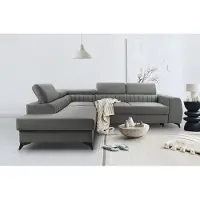 Domo BREGO Graphit Canapé d'angle en L 270x202 cm Côté gauche - Canapé-lit avec tiroir de lit, Appuie-tête réglables, Tissu Zetta, Design moderne, Autoportant, Coin rembourré confortable