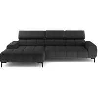 Domo Canapé d'angle PLAZA L avec réglage électrique de l'assise 300x216cm | Canapé en U avec appuie-tête réglables | Rembourrage de haute qualité | Couleur noir Aphrodite | Gauche