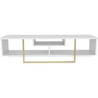 Skye Decor , Asal 150 - White, Gold, Table de télévision, blanc, 100 % PANNEAUX DE SPANCE REVÊTUS DE MÉLAMINE, 150 x 35,2 x 40 cm