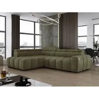 Domo DomoHome Canapé d'angle indépendant Ombo 297x137cm, en L, VERT avec fonction sommeil 125x193cm, Canapé avec dossier inclinable, tissu structuré Eden, appuie-tête réglable