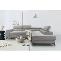 Domo BREGO Argent Canapé d'angle en L 270x202 cm Côté droit - Canapé-lit avec tiroir de lit, Appuie-tête réglables, Tissu Zetta, Design moderne, Autoportant, Coin rembourré confortable