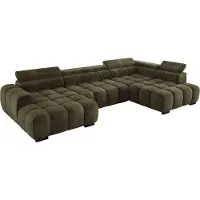 Domo DomoHome Grand canapé d'angle moderne en U Tissu EDEN Vert Côté droit 393×205×97 cm - Appuie-tête réglable, option sommeil, design cubiste minimaliste