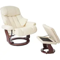 Robas Lund MCA fauteuil relax Calgary XXL, fauteuil de télévision avec tabouret, cuir, charge 180kg crème, aspect noix