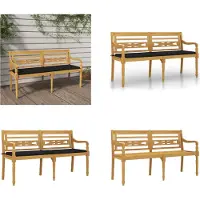 vidaXL Banc Batavia avec coussin noir 150 cm teck massif - Banc - Bancs - Banc de jardin - Banc