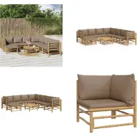 vidaXL 9 pcs. Garden Lounge Set with Coussin Taupe Bamboo - Garden Lounge Set - Garden Lounge Sets - Lounge Set - Garden Furniture Set