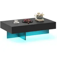 Costway Table basse avec éclairage LED, table de salon brillante à 3 tiroirs, table basse rectangulaire avec télécommande, 120 x 70 x 35 cm, noir