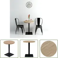 The Living Store Table de bistrot MDF et acier ronde 60 x 75 cm aspect chêne