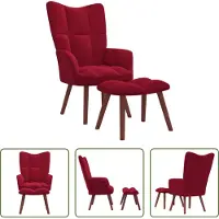 The Living Store Fauteuil relax avec pouf vin rouge velours