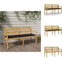 vidaXL Banc Batavia avec coussin noir 150 cm bois massif teck - Bancs de jardin