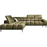Domo Canapé d'angle PLAZA Forme L | Côté gauche | Fonctionnel Fonction sommeil confortable Appuie-têtes réglables Assise Système de ressorts ondulés Mousse haute résilience 300x216x99 cm-Frêne