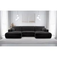 Domo DomoHome FUEGO Canapé d'angle indépendant en forme de U - Graphite 364x164x87cm - Salon avec fonction sommeil-304x140cm & coffre de lit - Canapé design moderne en tissu d'ameublement Bubble
