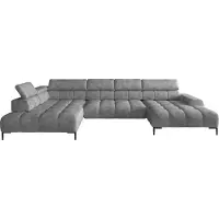 Domo Plaza Canapé d'angle en U, Côté gauche | Fonctionnel Fonction sommeil confortable Appuie-têtes réglables Assise Système de ressorts ondulés Mousse haute résilience 385x216 cm | Gris