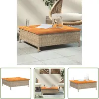The Living Store Table de jardin beige 70x70x25 cm rotin et acacia