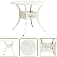 The Living Store Table de jardin blanche 90x90x74 cm Fonte d'aluminium