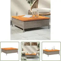The Living Store Table de jardin Gris 70x70x25 cm Rotin et bois d'acacia