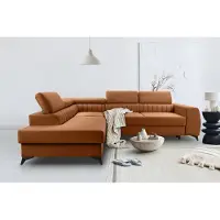 Domo BREGO Orange Canapé d'angle en L 270x202 cm Côté gauche - Canapé-lit avec tiroir de lit, Appuie-tête réglables, Tissu Zetta, Design moderne, Autoportant, Coin rembourré confortable