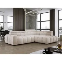 Domo DomoHome Canapé d'angle indépendant Ombo 297x137cm, en L, BEIGE avec fonction sommeil 125x193cm, Canapé avec dossier inclinable, tissu structuré Salvador, appuie-tête réglable