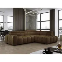 Domo DomoHome Canapé d'angle indépendant Ombo 297x137cm, en L, OLIVE avec fonction sommeil 125x193cm, Canapé avec dossier inclinable, tissu structuré Salvador, appuie-tête réglable