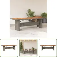 The Living Store Table de jardin avec plateau en bois d'acacia, gris, 240 x 90 x 75 cm, en rotin synthétique