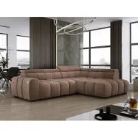 Domo DomoHome Canapé d'angle indépendant Ombo 297x137cm, en L, CAPPUCINO avec fonction sommeil 125x193cm, Canapé avec dossier inclinable, tissu structuré Salvador, appuie-tête réglable
