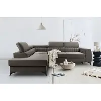 Domo BREGO Gris Canapé d'angle en L 270x202 cm Côté gauche - Canapé-lit avec tiroir de lit, Appuie-tête réglables, Tissu Zetta, Design moderne, Autoportant, Coin rembourré confortable