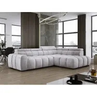 Domo DomoHome Canapé d'angle indépendant Ombo 297x137cm, en L, APRIL avec fonction sommeil 125x193cm, Canapé avec dossier inclinable, tissu structuré Salvador, appuie-tête réglable