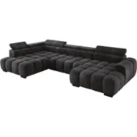Domo DomoHome Grand canapé d'angle moderne en U Tissu EDEN Anthracite Côté gauche 393×205×97 cm - Appuie-tête réglable, option sommeil, design cubiste minimaliste