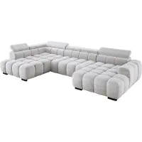 Domo DomoHome Grand canapé d'angle moderne en U Tissu EDEN Crème Côté gauche 393×205×97 cm - Appuie-tête réglable, option sommeil, design cubiste minimaliste