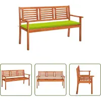 The Living Store Banc de jardin 3 places avec coussin, 150 cm, en bois massif d'eucalyptus