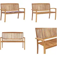 vidaXL Banc de jardin empilable avec support 128,5 cm bois massif teck - Banc - Bancs - Banc de jardin