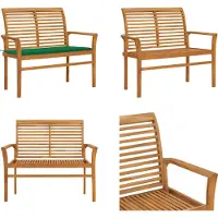 vidaXL Banc de jardin avec coussin vert 112 cm en teck massif - Banc de jardin - Bancs de jardin - Banc de terrasse - Bancs de terrasse