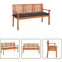 The Living Store Banc de jardin 3 places avec coussin, 150 cm, en bois massif d'eucalyptus