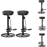 vidaXL Tabourets de bar, lot de 2, noir, cuir de chèvre véritable - Tabourets de bar