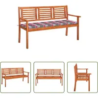The Living Store Banc de jardin 3 places avec coussin, 150 cm, en bois massif d'eucalyptus