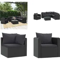 vidaXL Ensemble de jardin Lounge 7 pièces avec coussins Poly Rotin Noir - Canapé de jardin - Canapés de jardin - Ensemble de meubles de jardin