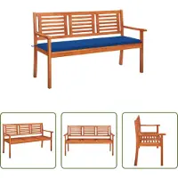 The Living Store Banc de jardin 3 places avec coussin, 150 cm, en bois massif d'eucalyptus