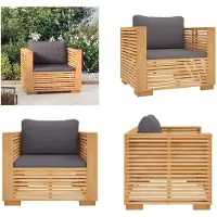 vidaXL Fauteuil de jardin avec coussins gris foncé en teck massif - Fauteuil - Canapé - Fauteuil relax - Canapé 1 place
