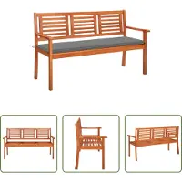 The Living Store Banc de jardin 3 places avec coussin, 150 cm, en bois massif d'eucalyptus