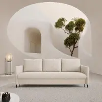 Sofello Canapé-lit BELIssA, couleur beige bouclé, avec coffre de rangement et coussins. Canapé convertible avec une surface de couchage de 202x150 cm.